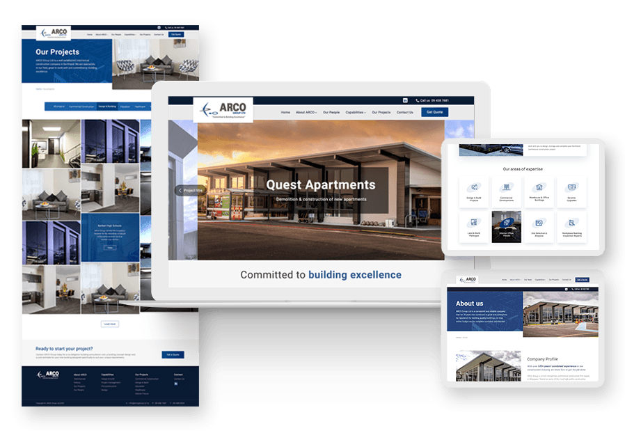 Primecase Design created the website for construction company ARCO to present their services